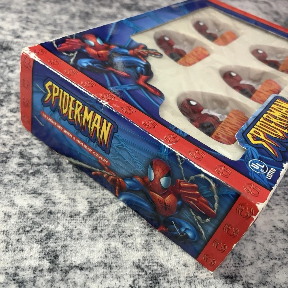 Vintage Marvel Spiderman Kurt Adler 10 Holiday Light Set Christmas 2003 Tested